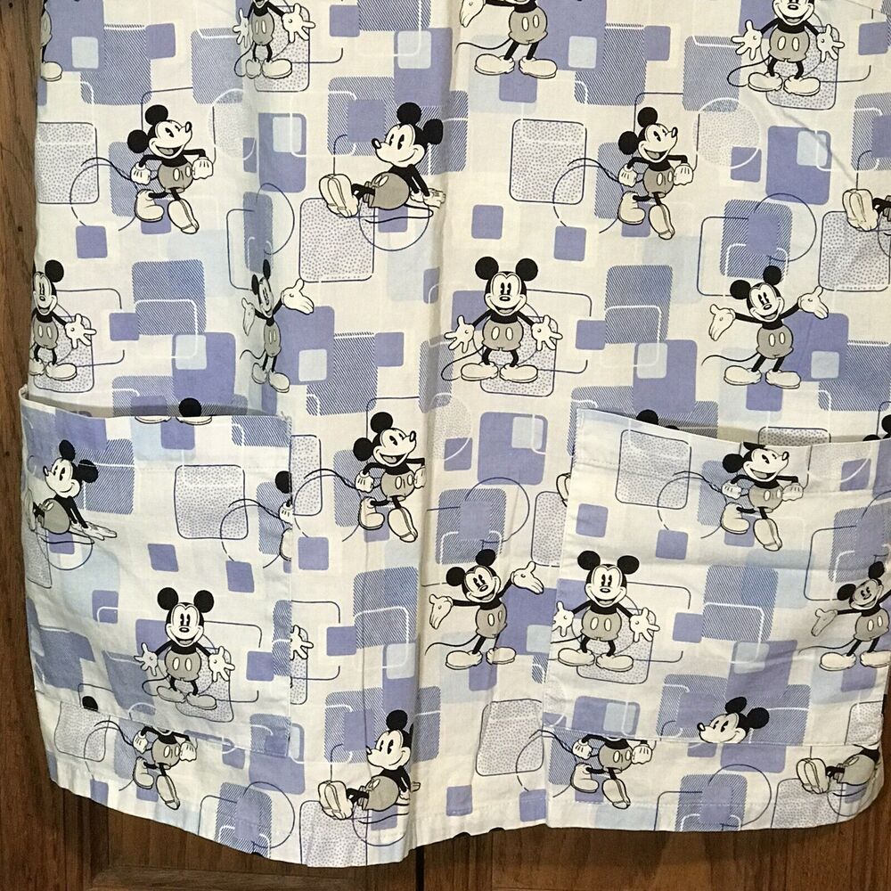 Disney Scrub Top Small Blue Mickey V-Neck Pockets Short Sleeve Tie Back Medical - Picture 3 of 10